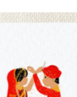 Illustration of the couple pouring turmeric rice over one another.